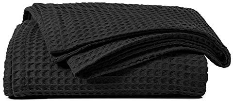 Value Comfort Home 100% Brushed COTTON Honeycomb WAFFLE EFFECT Bed Blanket Sofa THROW 90x100 Black