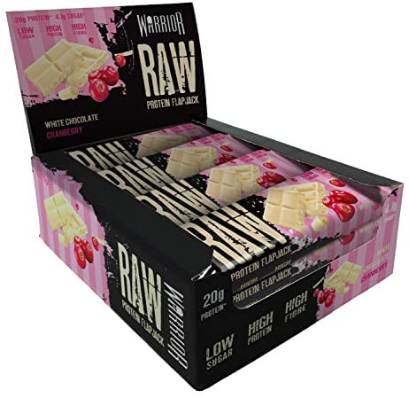 Warrior Raw Protein Bars – 12 x 75g High Protein Snack – High Fibre, Low Sugar – Ideal Meal Replacement or Healthy Nutrition Energy Snacks - Oat Bar Flapjacks – UK Made (White Chocolate Cranberry)