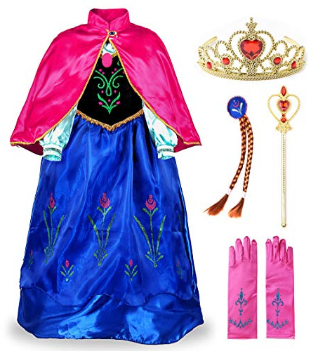 JerrisApparel Mädchen Prinzessin Halloween Cosplay Kostüm Festzüge Party Verkleidung (100, Anna mit Zubehör)