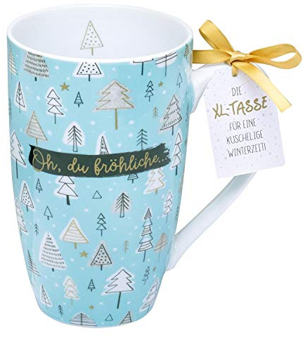 H:) PPY life Tasse mit Spruch Fröhliche Weihnachten | Große Tasse mit Winter-Motiv, Porzellan, 50 cl, Blau | Winter, Weihnachten, Nikolaus | 49833