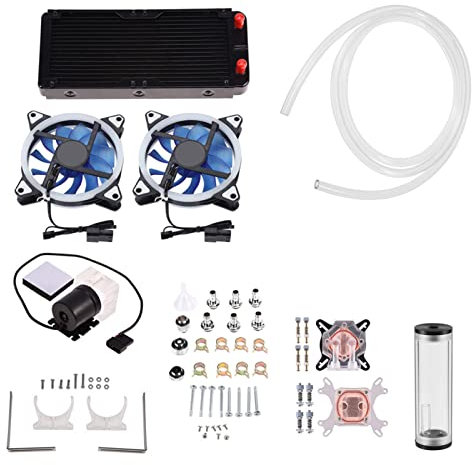 Lazmin Kit de Refroidissement par Eau pour PC Ordinateur, Tout-en- Ensemble de Refroidisseur de processeur Liquide, 240mm dissipateur de Chaleur+CPU/GPU Bloc+Pompe à Eau+LED