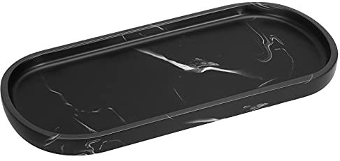Luxspire Plateau Décoratif Ovale en Résine, Plateau de Rangement pour Toilette, Organisateur de Salle de Bain, Porte Bijoux Rangement pour Ranger Bougies, Savon, Décoration Idéale, Encre
