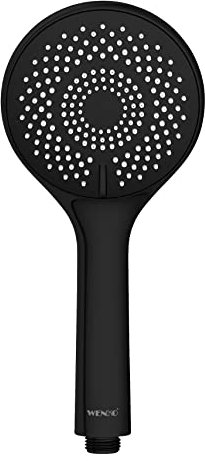WENKO Wasserspar Duschkopf Watersaving, Handbrause mit Wasserspar-System, 3 Strahlarten, Ø 11 cm, ABS, Schwarz