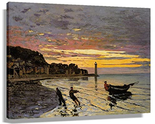 Claude Monet – Juego de carteles de pared con diseño de barco en Ashore, Honfleur para decoración de pared para dormitorios y lienzos para baño (75 x 50 cm), enmarcado