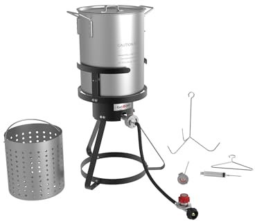 GasOne 30QT Turkey Fryer Set and Seafood Boil with Propane Gas Burner, Perforated Basket – Perfect Outdoor Cooker for Crawfish, Crab, Shrimp, Lobster, and Frying – Complete Outdoor Cooking Kit