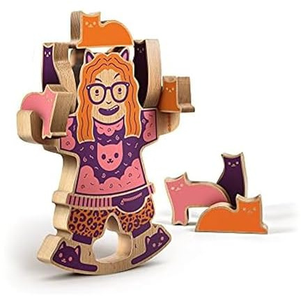 Genuine Fred Crazy CAT Lady Wooden Stacking and Balance Game - 16 Pieces - Fun and Strategic Activity for All Ages