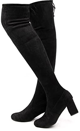 Stivali Alti sopra Ginocchio Stivali Overknee Donna Lunghi Invernali Elastico Tacco Knee High Boots Alto Equitazione 6 Cm C Nero 37