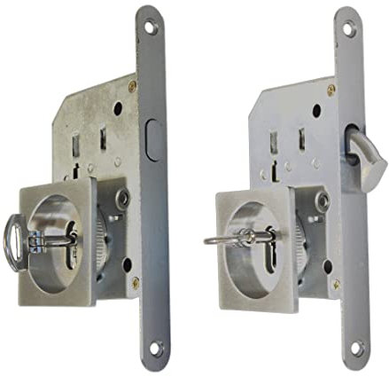 BricoShopping® set MANIGLIE per PORTA interna in legno A SCOMPARSA SCORREVOLE KIT con SERRATURA ad INCASSO GANCIO chiave e nottolino QUADRATA bocchetta acciaio (Quadrato C/Chiave, Cromo Satinato)