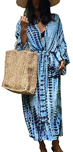 YOUKD Robe Longue Cardigan Bohème pour Femme Grande Taille Kimono Beach Maillot de Bain Cover Up Robes