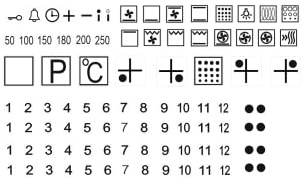 Generisch 1 Herd Aufkleber Set, E Herd Beschriftung Ofen Koch Schalter Zeichen Aufkleber, Abziehbild (R98) (transparenter Hintergrund mit schwarzen Symbolen (R98/3) t)