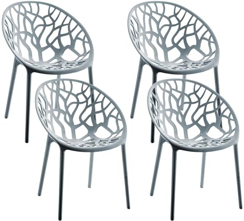 CLP Gartenstühle 4er Set stapelbar wetterfest Hope, Gartensessel mit Lehnen UV-beständig, Outdoorstühle aus Kunststoff bis 150 kg belastbar, Farbe grau