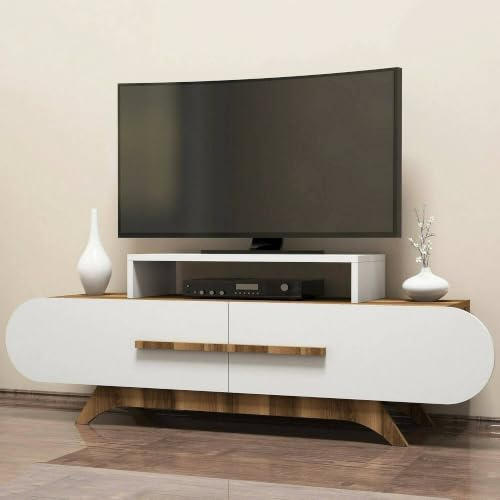 Dmora Meuble Porte Dubh, Buffet de Salon, Armoire Basse pour TV, Base Murale équipée, 145 x 37 h50 cm, Noyer et Blanc