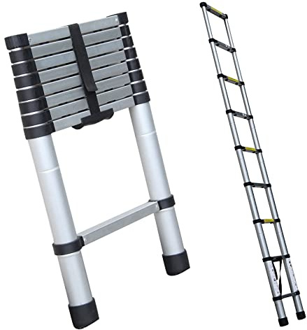 2,6M Teleskopleiter, strapazierfähige Dachbodenleiter für Home, Office, Loft, Heimwerker, Wohnmobil, 150kg Kapazität, EN131, kompakte Aluminium-Auszugsleiter, gefaltete Höhe 72cm