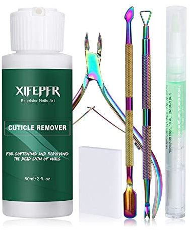 XIFEPFR Kit de Remover de Cuticules - Crème Remover de Cuticules & Stylo d'Huile pour Cuticules pour Ramollir et Hydrater, Coupe-Cuticules/Nipper, Pousseur de Cuticules et Tampons de Coton pour Manucu