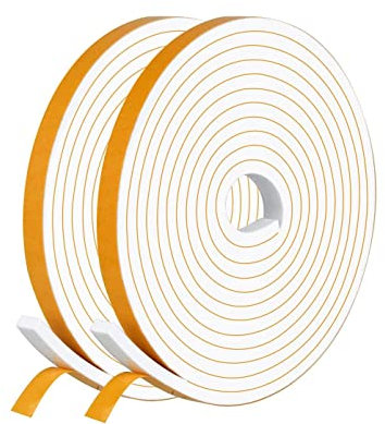 Nastro di Tenuta Adesivo Guarnizione Porta per Porte Finestre, 2 Rotoli 6 mm x 3 mm x 20M Nastro in Schiuma Guarnizione in Gomma per Collisione Sigillo Isolamento Acustico, Bianco