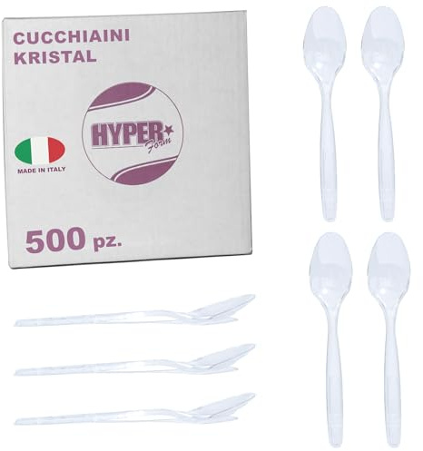 HYPER form -500 Cucchiaini in Plastica Riutilizzabile Trasparente,per Aperitivo e Dessert. Per compleanni Feste e Party.