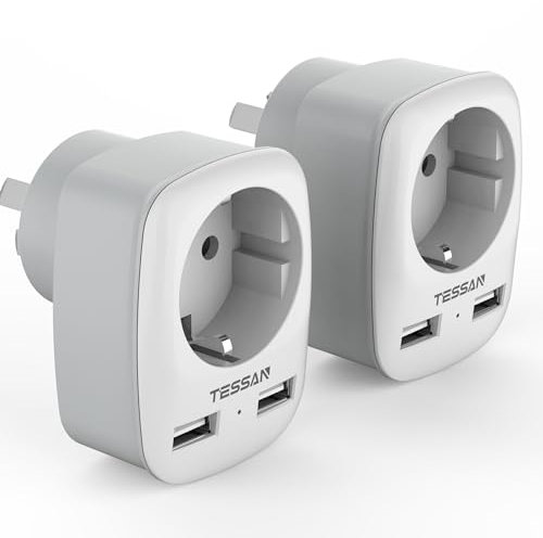 TESSAN 2 Pack Adapter Australien, Adapter Neuseeland Deutschland, Reiseadapter Argentinien China Stromadapter, Steckdosenadapter Australien, Reisestecker mit 2 USB, Typ I Adaptor