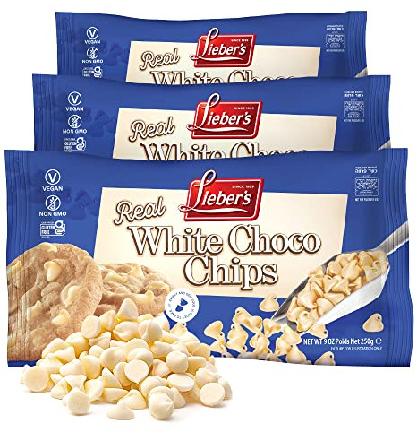 Lieber’s Vegan Semi-Sweet Real White Chocolate Chips, 250g (Pack of 3) | Gluten Free, Dairy Free, Kosher, Low Calorie Chocolate Chips for Baking | Gluten Free, Dairy Free, Low Calorie Chips for Baking Cookies & Snacking