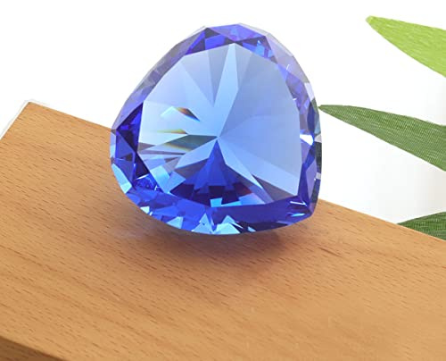 LOTOWELZON Briefbeschwerer in Herzform, Kristalldiamantglas, 60 mm, für Zuhause, Büro, Dekoration, Valentinstag, Hochzeit, Blau