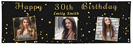 Personalisiertes Geburtstags-Hintergrund Banner, Personalisiertes Foto Geburtstag Banner Poster, Individuelles Geburtstagsbanner Poster Hintergrund für Kinder, Erwachsene 60 x 180 cm