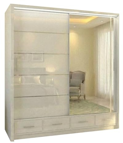 INTERWOOD Modern High Gloss Mirror Sliding Doors Wardrobe, featuring 2&3 sliding Doors, Hanging Rails & Adjustable Multiple Shelves, offers Space Saving solutions for Bedroom furniture 208cm(white)