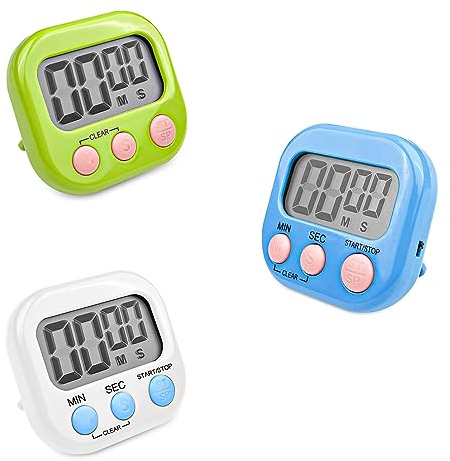 Fousenuk 3 stycken äggklocka med 3 färger, digital timer för kök, kort tidslarm magnetisk, stoppur med fällbart stativ, timer med stor LCD-display för matlagning, bakning, sport, studier