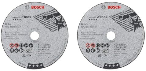 Bosch Professional 5 Stück Trennscheibe Expert for Inox (für Edelstahl, 76 x 10 x 1 mm, Zubehör Winkelschleifer) Grau, Packung mit 2
