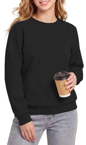 MAGCOMSEN Damen Pullover Winter Langarmshirt Ohne Kapuze Sweatshirt Basic Oberteile Fleece Gefüttert Sportshirt Warme Rundhals Tops