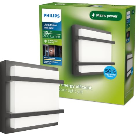 Philips Outdoor Ultra-Efficient Petronia Wandleuchte 3,8W, 2700 Kelvin, IP44 wetterfest, anthrazit