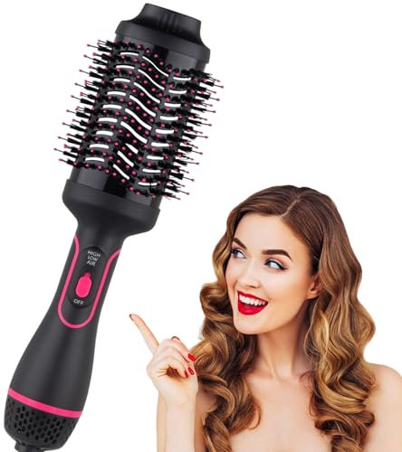 Bizcasa 4 en 1 Brosse Soufflante, Brosse Seche Cheveux de Soins Ioniques, Brosse à Air Chaud Professionnelle Volumisante en Une étape, pour Sécher, Straighten, Volume et Coiffer (Rouge)