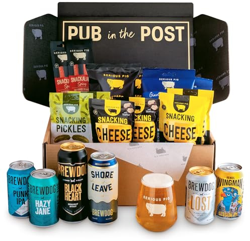 Serious Pig + Brewdog 'Big Night In' Craft Beer and Snacks Gift Hamper with Glassware and Tasting Notes (19 Pack)