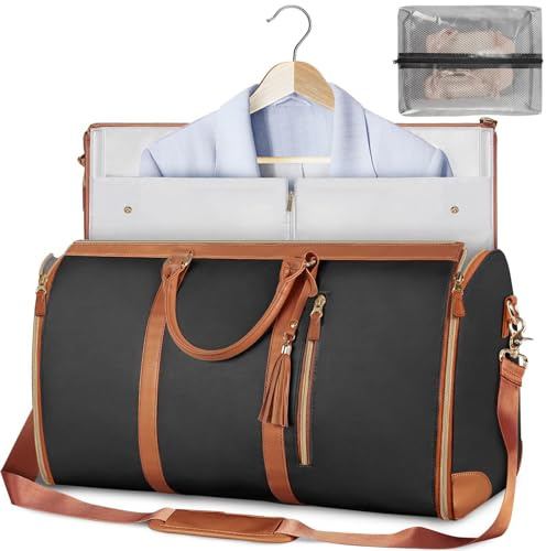 Kleider Seesack, Faltbare Sport Reisetasche Mit Schuhfach, Wasserdichter Kleidersack, Wasserdichter Kleidersack, Tragetasche Aus PU Leder, Reise Damen Sporttasche Faltbar Weekender Anzug (Schwarz)