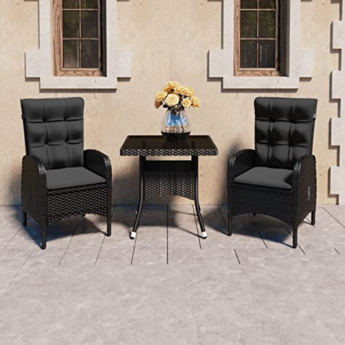 Gecheer 3-TLG. Garten Essgruppe 2 Personen, Gartenmöbel Set, Tisch mit Stuhl Liegefunktion, Terassenmöbel, Sitzgruppe, Gartengarnitur für Garten Terrasse, Auflagen, Poly Rattan