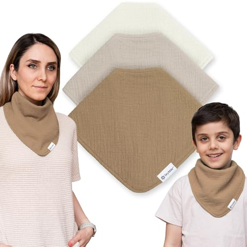 Drybble Bandana Bibs – Waterproof Lining Organic Cotton Drool Bib – Adjustable Bibs for Adults and Children, Snap Closure (Café au lait, Child)