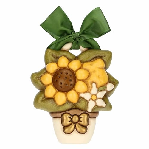 THUN, Formella con Girasole e Limone in Ceramica Decorata a Mano, Versione Media, Idea Regalo, 13 x 15 x 4 cm