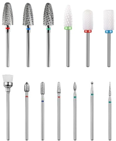 Set di 12 punte per unghie in ceramica, 3/32 pollici, punte per fresa per unghie, punta professionale per rimozione cuticole, fresa in gel per manicure e pedicure