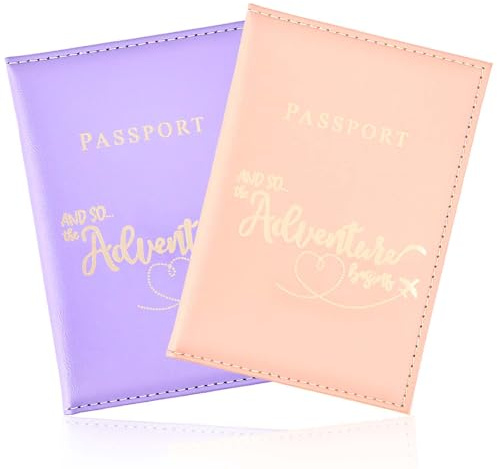 REEKNOKOL Reisepasshülle, 2 Stück Leder-Reisepasshüllen, PU-Reisepasshülle, Reisebrieftasche für Reisepass, Kreditkarte, Ticketkarte, Visitenkarten, Bordkarten (Pink + Lila)