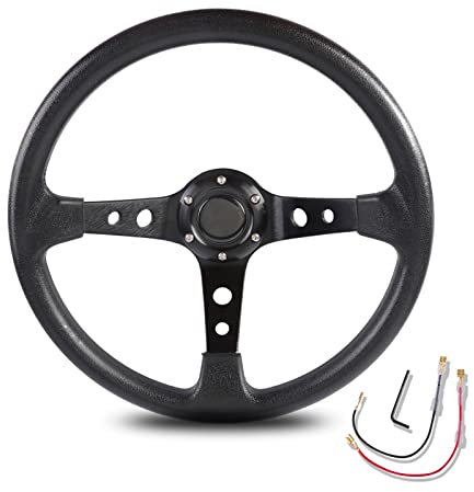 ZHANGSHUMIN Sportlenkrad 350mm Racing Lenkrad Universal Drifting Deep Dish Sports Lenkrad 6 Bolzen Griff Vinylleder mit Hornknopf Holzlenkrad(Noir)