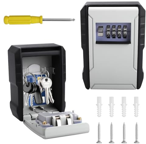 Wandmontage Schlüsseltresor mit Zahlencode,Wetterfest Schlüsselsafe außen 4-Stellig,Robust Schlüsselkasten Zahlenschloss,Schlüsselbox mit Code,Schlüssel Tresor,Lock Box für Haus,Garagen,Büros,Lager