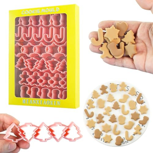 Mini Christmas Cookie Cutters Set - Gingerbread Man, Tree, Snowflakes, Candy Canes, Gloves, Christmas Stockings, Mini Holiday Cookie Cutters for Mini Fondant, Pet Snacks