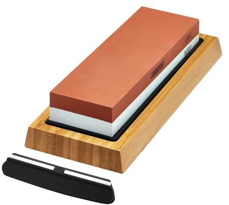 Draper 23949 Double Sided Whetstone Sharpening Stone with Non-Slip Base and Angle Guide, 1000/6000 Grit