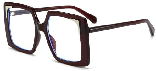 YAMEIZE Oversized Occhiali Anti Luce Blu Quadrato Grande Montatura Occhiali da Vista Donna Retrò Grandi Occhiali Anti Filtro Luce Blu per Lettura PC
