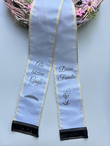 (9 Farbe Auswahl) Moire Trauerschleife mit Text personalisiert, Grabsgesteckschleife gedruckt nach Wunschtext, Grabstrausschleife, Kranzschleife (Grau, 100mm)