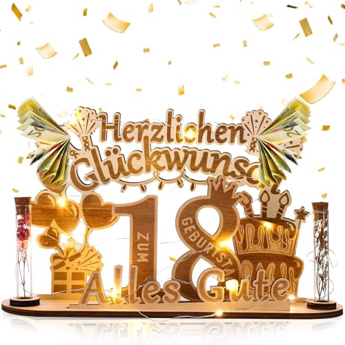 taonganui 18 Geburtstag Mädchen Junge Geldgeschenk 18 Geburtstag | Holz Schild Gästebuch mit LED Lichterkette Geschenke zum Personalisiertes Geschenke