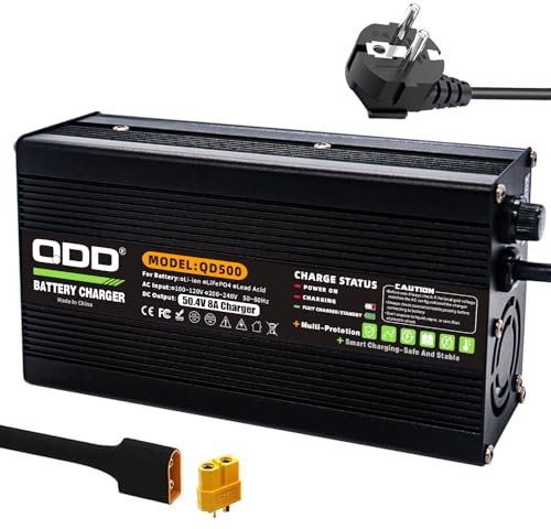 QDD Chargeur au Lithium 50,4 V 8 A avec Système de Refroidissement pour Batterie au Lithium 12 S 44,4 V Connecteur Mâle DC XT60