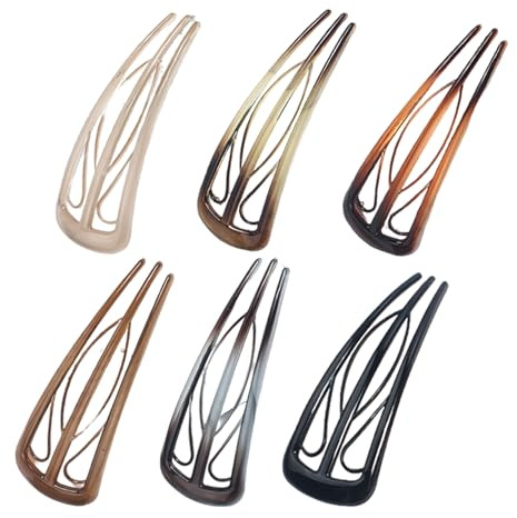Lot de 6 épingles à cheveux françaises de forme unique avec 3 dents intérieures, adaptées au style vintage des femmes et à un usage quotidien