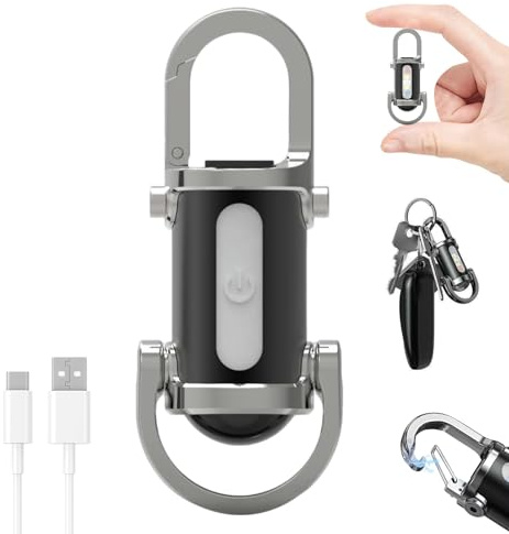 Mini lampe de poche porte-clés super lumineuse 1200 lm - Étanche - Mini lampe de poche LED - Petit porte-clés - Lampe de poche LED rechargeable - Pour petit cadeau, camping, extérieur - Argenté