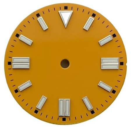 Esfera de reloj de 28,5 mm con esfera luminosa verde colorida for movimiento mecánico automático NH35 ETA2836 8215(Yellow)