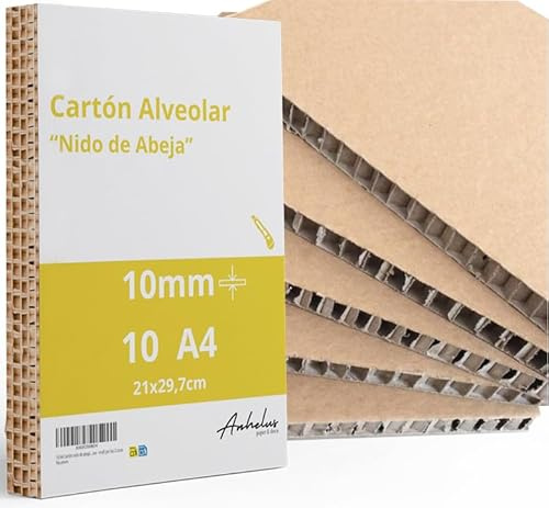 10 A4 x Cartone nido d'ape 10 mm - 10 fogli Cartone Alveolare formato A4 (21 x 29,7 cm) - Pannelli rigido spesso 1cm