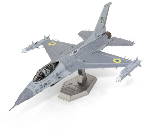 Metal Earth Fascinations ME1046U Metallbausätze - Kampfjet F-16 Fighting Falcon, lasergeschnittener 3D-Konstruktionsbausatz, 3D Metall Puzzle, DIY Modellbausatz, 3 Metallplatinen, ab 14 Jahre